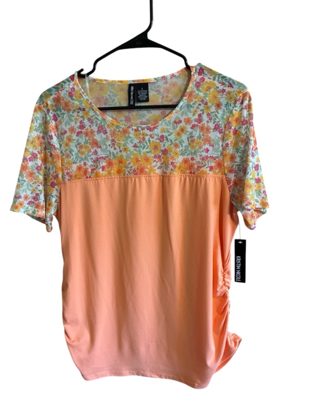 Karen Kane Peach Floral Yoke Short Sleeve Top